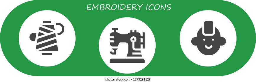  embroidery icon set. 3 filled embroidery icons. Simple modern icons about  - Thread, Sewing machine, Punk