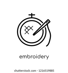 embroidery icon. Trendy modern flat linear vector embroidery icon on white background from thin line Sew collection, outline vector illustration
