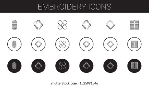 embroidery icons set. Collection of embroidery with thread, patch. Editable and scalable embroidery icons.