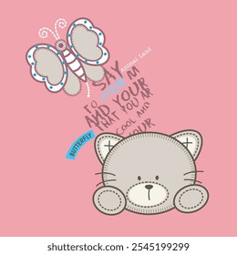 embroidery idea with bear image for kids t-shirt. vector illustration
