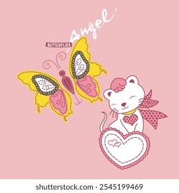 embroidery idea with cat image for kids t-shirt. vector illustration