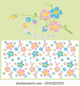 embroidery idea with flower image for kids t-shirt. vector illustration