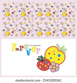 embroidery idea with fruits flower image for kids t-shirt. vector illustration