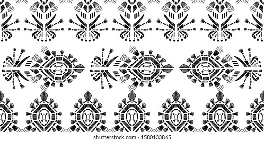 Embroidery Ikat pattern etnic indian ornamental black and white illustration. Navajo motif texture ornate  design for surface print.