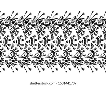 Embroidery Ikat pattern etnic indian ornamental black and white illustration. Navajo motif texture ornate  design for surface print.