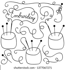 Embroidery illustration with needles and threads vector