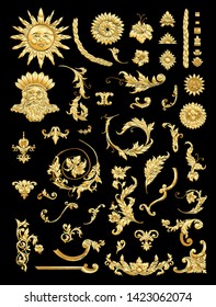 Embroidery imitation. Decorative elements In baroque, rococo, victorian, renaissance style. Trendy frolar vintage pattern.  Vector illustration. 
