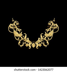 Embroidery imitation. Decorative elements In baroque, rococo, victorian, renaissance style. Trendy frolar vintage pattern.  Vector illustration. 
