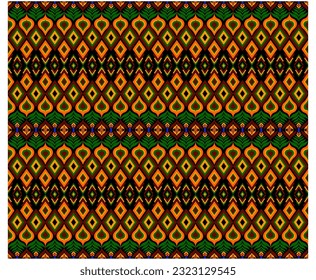 Embroidery indian aztec ethnic pattern in orange and green vector illustration design for fabric, mat, carpet, scarf, wrapping paper, tile and more