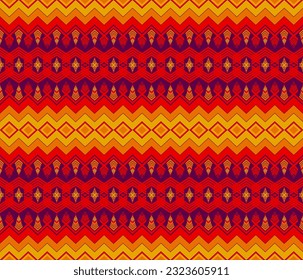 Embroidery indian aztec ethnic pattern in red, yellow and purple vector illustration design for fabric, mat, carpet, scarf, wrapping paper, tile and more