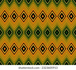 Embroidery indian aztec ethnic pattern in green and orange vector illustration design for fabric, mat, carpet, scarf, wrapping paper, tile and more