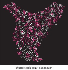 embroidery lace floral neckline pattern vector design on black background