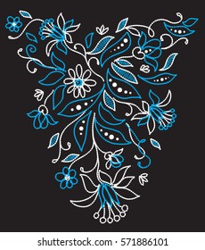 embroidery lace floral neckline pattern vector design on black background