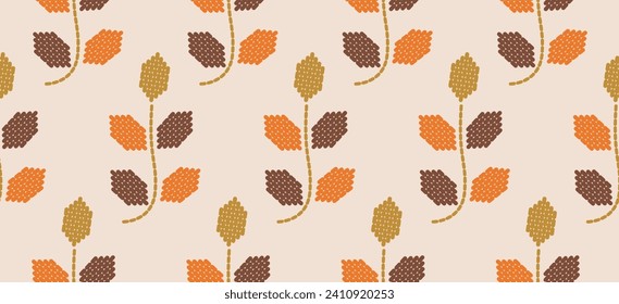 Embroidery leaves orange color. pattern on fabric, embellishing the neckline, decorat skirt, adorning sleeves with branches embroidery. The sweet, beautiful floral embroidery. Ethnic leaves motive.