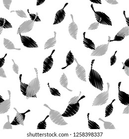 Embroidery leaves vector seamless pattern. White patterned background. Repeat decorative backdrop. Tapestry leaves. Grunge ornamental texture. Embroidered ornament. Isolated design. 