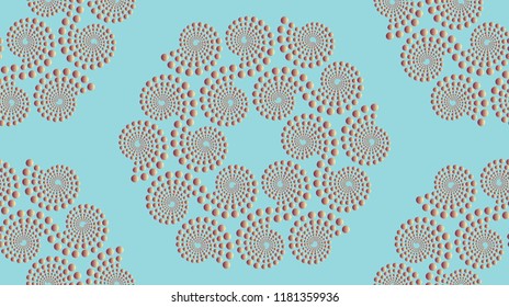 embroidery like seamless pattern with spirals of dots in blue and egg beige