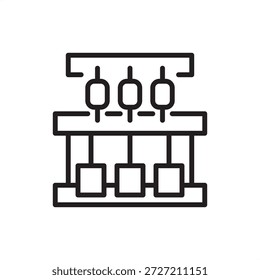 Ícone de máquina de bordado simbolizando a decoração têxtil automatizada e marca de vestuário, representando costura multi-cabeça, tecnologia de monogramação de vestuário, costura de logotipo náutico e artesanato de precisão.