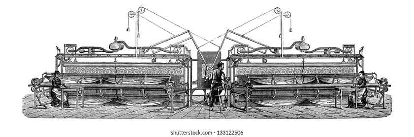 Embroidery Machine, vintage engraved illustration. Industrial Encyclopedia - E.O. Lami - 1875