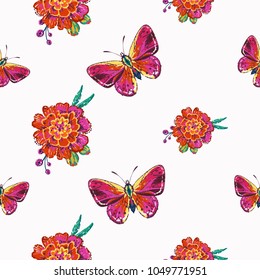 Embroidery Marigolds Small Red Butterfly Insect Stock Vector (Royalty ...