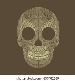 Embroidery monochromel scull . Vector traditional folk fashion ornament on brown background.  Easy to remove any part of the scull of recolor it.
