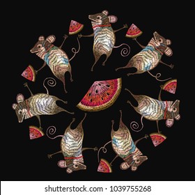 Embroidery mouse. Classical embroidery. Template for clothes, textiles, t-shirt design fashion art