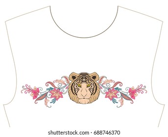 Embroidery for neckline, collar for T-shirt, blouse, shirt.