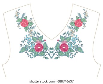 Embroidery for neckline, collar for T-shirt, blouse, shirt. Patt