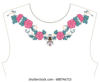 Embroidery for neckline, collar for T-shirt, blouse, shirt. Patt