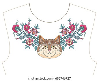 Embroidery for neckline, collar for T-shirt, blouse, shirt. Patt