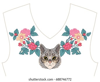 Embroidery for neckline, collar for T-shirt, blouse, shirt. Patt