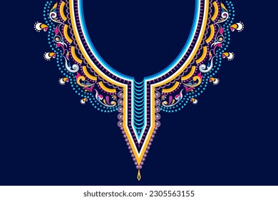 Embroidery neckline necklace traditional ornament pattern fashion textile decor women clothing design vector