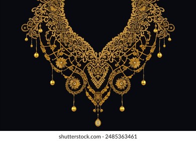 Embroidery neckline necklace traditional ornament pattern fashion textile decor women clothing design vector