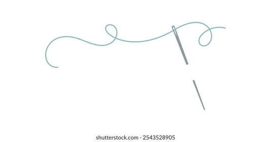 Embroidery needle and thread icon, hand drawn embroidery decoration object, cartoon sewing supplies element, doodle tailor craft tool design, vector fashion accessories illustration,