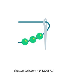 Embroidery, needlework flat icon, vector sign, Sewing needle with thread and bead colorful pictogram isolated on white. Symbol, logo illustration. Flat style design
