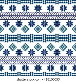 embroidery Nordic winter pattern, made of round pixels. Vector illustration. For the design, printing, textile industry. Red and blue color
