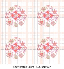 embroidery on a checkered background for seamless printing, current season 2019 color