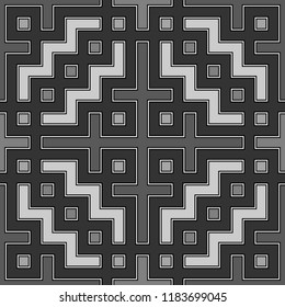 Embroidery ornament. Tribal motif. Ethnic pattern. Mosaic tiles. Folk wallpaper. Abstract digital paper, textile print, surface texture, web design, backdrop. Seamless background. Vector image.