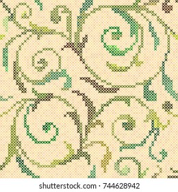 Embroidery ornamental colored seamless pattern. Decorative vintage pattern with stylized leaves.