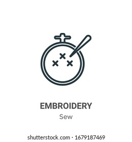 Embroidery outline vector icon. Thin line black embroidery icon, flat vector simple element illustration from editable sew concept isolated stroke on white background
