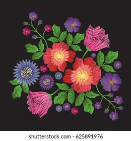 Embroidery Patch Flowers Isolated On Black Stock Vector (Royalty Free ...