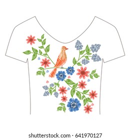 Embroidery patch flowers isolated on white background.For web site,print,t-shirt,cover,apparel and wallpaper.Decor for fashion clothes,modern style
