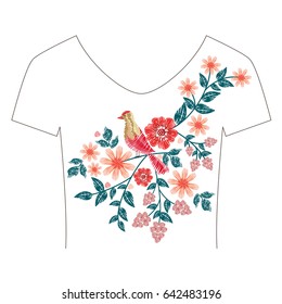 Embroidery patch flowers isolated on white background.For web site,print,t-shirt,cover,apparel and wallpaper.Decor for fashion clothes,modern style