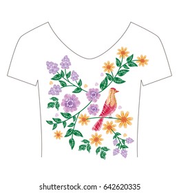 Embroidery patch flowers isolated on white background.For web site,print,t-shirt,cover,apparel and wallpaper.Decor for fashion clothes,modern style
