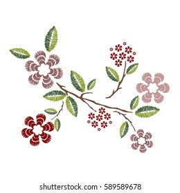 Embroidery patch vintage flowers,vector illustration background.Pattern of peonies,isolated on white.Ethnic neckline flower,fashion wearing.For clothes,print,t-shirt,apparel and web site