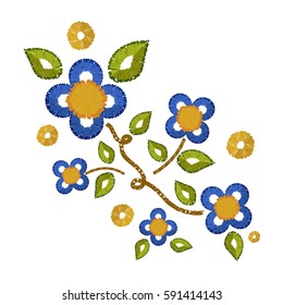 Embroidery patch vintage flowers,vector illustration background.Pattern of peonies,isolated on white.Ethnic neckline flower,fashion wearing.For clothes,print,t-shirt,apparel and web site