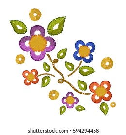 Embroidery patch vintage flowers,vector illustration background.Pattern of peonies,isolated on white.Ethnic neckline flower,fashion wearing.For clothes,print,t-shirt,apparel and web site
