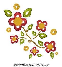 Embroidery patch vintage flowers,vector illustration background.Pattern of peonies,isolated on white.Ethnic neckline flower,fashion wearing.For clothes,print,t-shirt,apparel and web site
