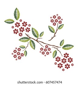 Embroidery patch vintage flowers,vector illustration background.Pattern of peonies,isolated on white.Ethnic neckline flower,fashion wearing.For clothes,print,t-shirt,apparel and web site