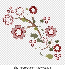 Embroidery patch vintage flowers,vector illustration,transparent background.Pattern of peonies,isolated on white.Ethnic neckline flower,fashion wearing.For clothes,print,t-shirt,apparel and web site
