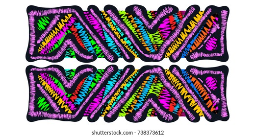 Embroidery patches.Trendy colored stripes epaulettes.Handmade ethnic decorative tribal motifs. Incrustation in the bohemian style. Vector illustration.